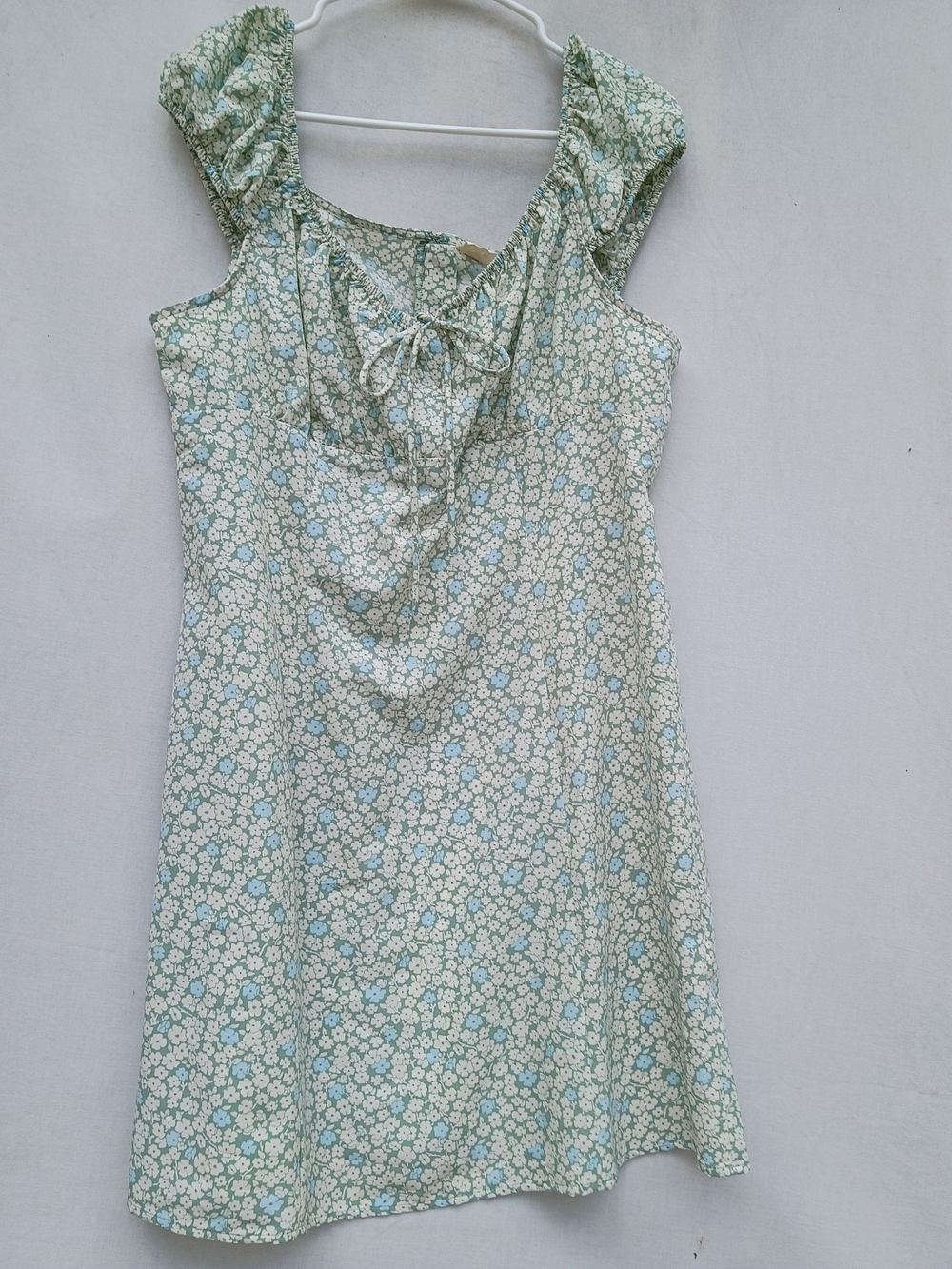 Levi's Mint Green Floral Coquette/ Cottagecore W/ bow Mini Dress Puff Sleeves Lg